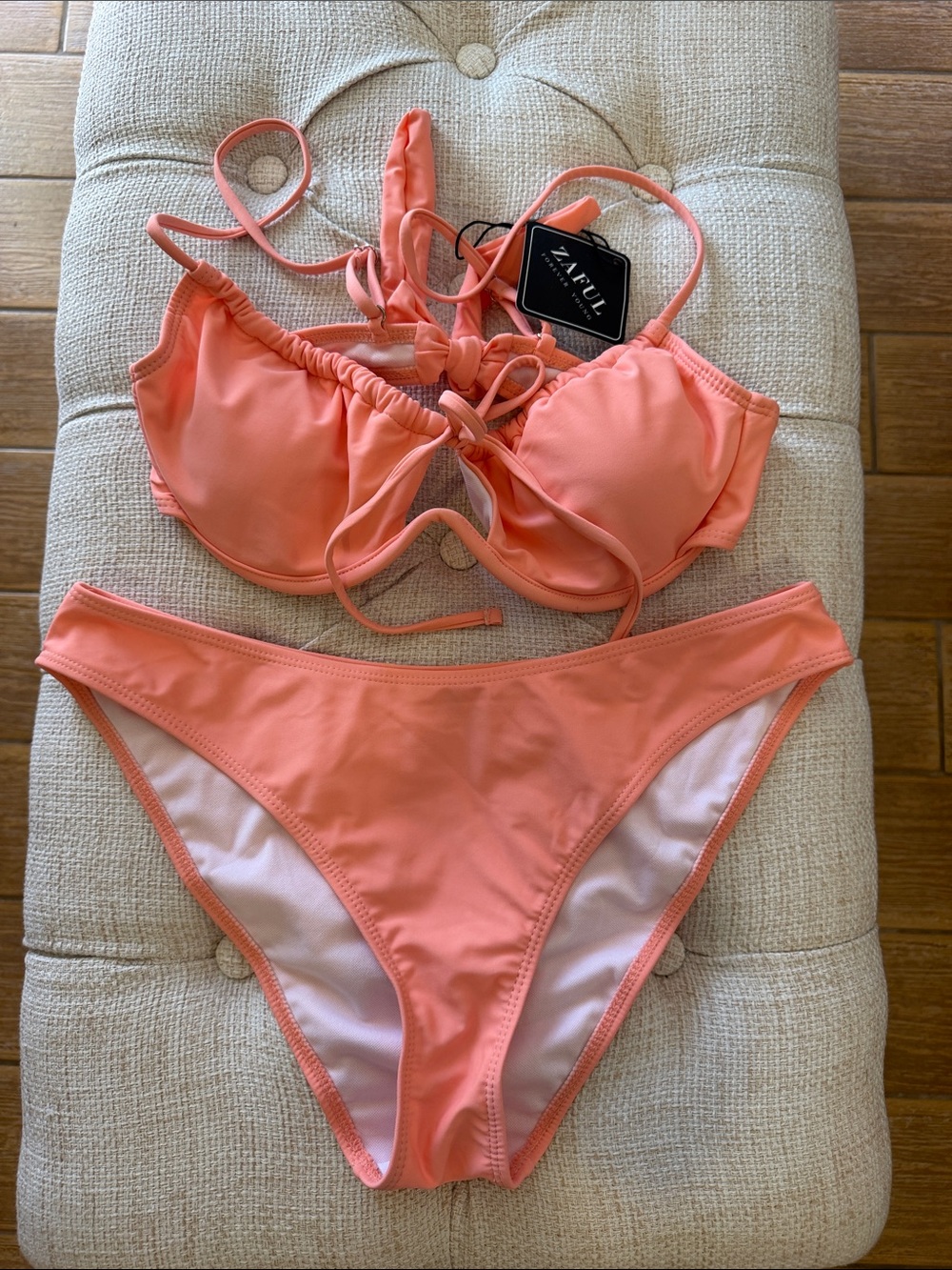 Zaful Coral-Peach Tie Front Underwire Bikini Set M Pads NWT